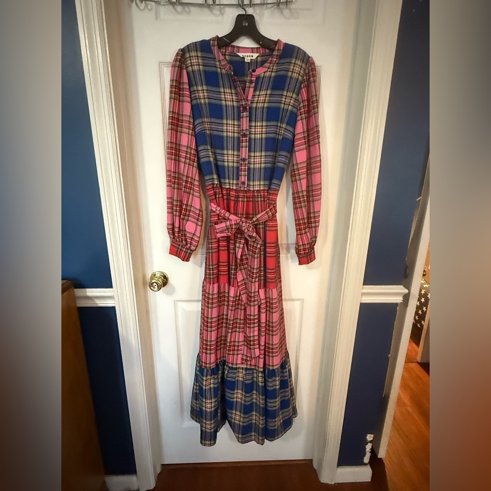 Boden Multicolor Plaid Long Sleeve Dress